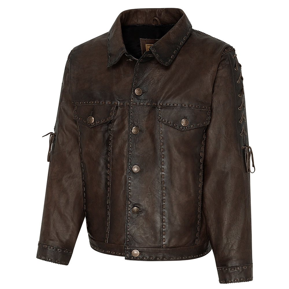 Men's Western Leather Jacket with Lacing - Rowdy Cowhide Cowboy Jacket