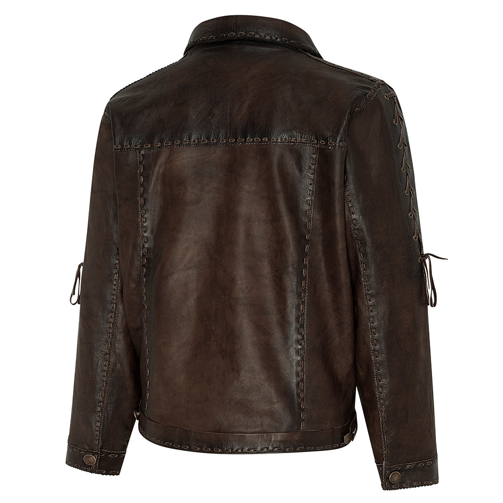 Men's Western Leather Jacket with Lacing - Rowdy Cowhide Cowboy Jacket