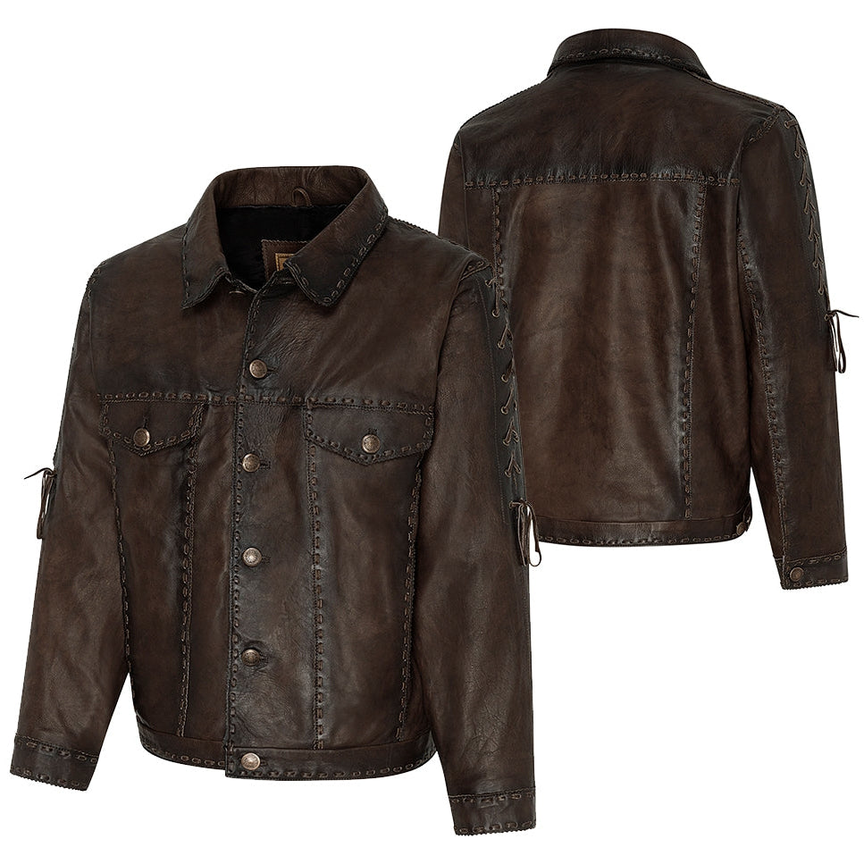 Men's Western Leather Jacket with Lacing - Rowdy Cowhide Cowboy Jacket