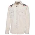 Men's Western Shirt Barney - Beige with Aztec Embroidery & Light Wash