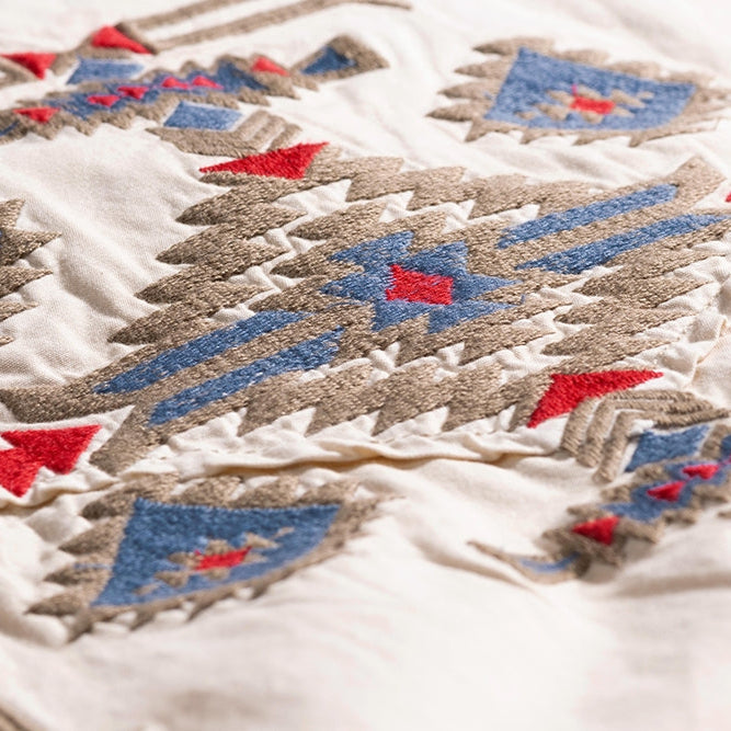 Men's Western Shirt Barney - Beige with Aztec Embroidery & Light Wash