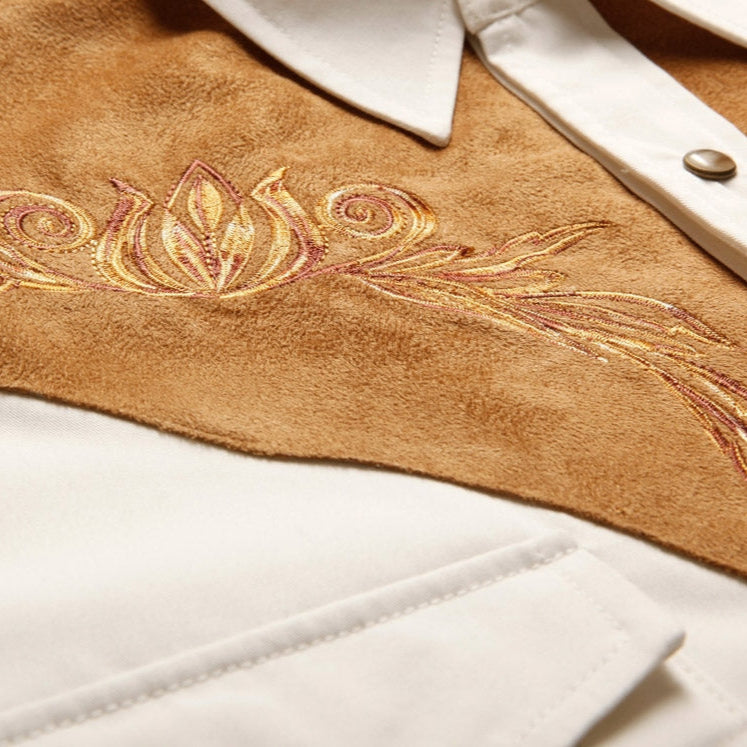 Men's Western Shirt Boston - Suede Leather Look with Embroidered Yoke