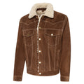 Men's Western Suede Jacket with Eagle Embroidery - Decker Fur Collar Leather Jacket brown