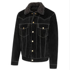 Men's Western Suede Jacket with Fur Collar - Hunter Leather Trucker Jacket
