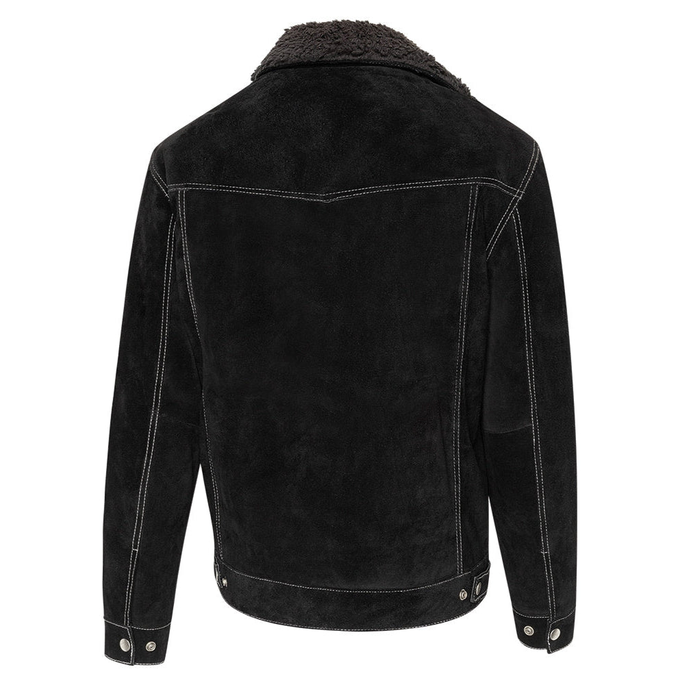Men's Western Suede Jacket with Fur Collar - Hunter Leather Trucker Jacket