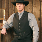 Men's Western Vest Earp - Cotton Waistcoat with Decorative Metal Buttons
