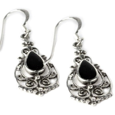 SILVER EARRINGS ONYX ORNAMENT
