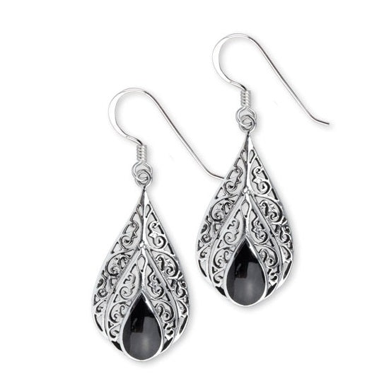 STERLING SILVER EARRINGS ONYX ORNAMENT