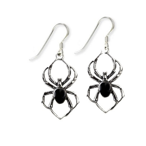 SILVER EARRINGS BLACK SPIDER