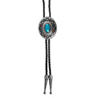 Oval Turquoise Bolo Tie - Western Cowboy Necklace with Braided Leather