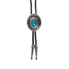 Oval Turquoise Bolo Tie - Western Cowboy Necklace with Braided Leather