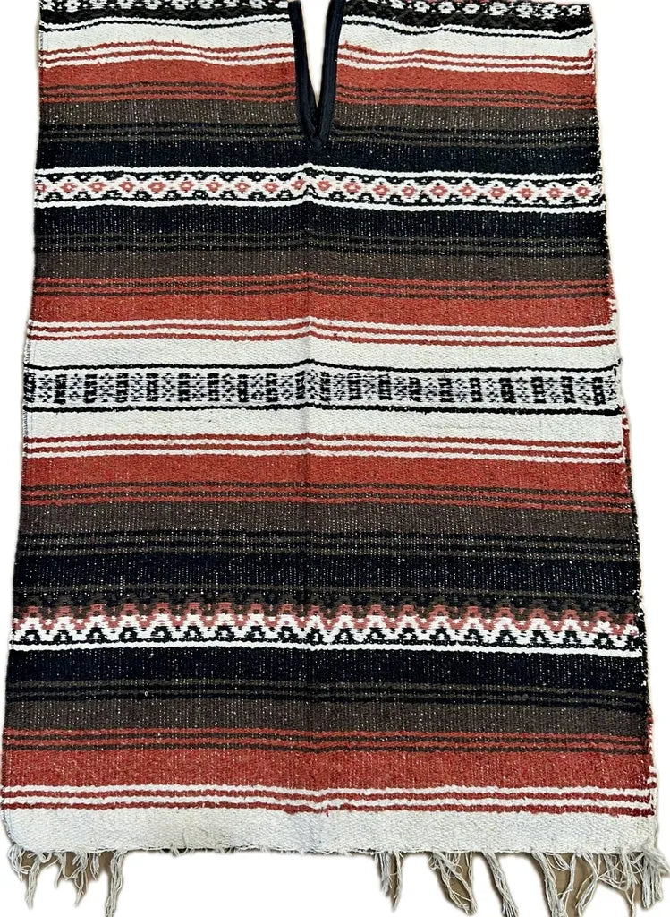 Mexican Blanket Poncho Rust - Acrylic Cotton Blend