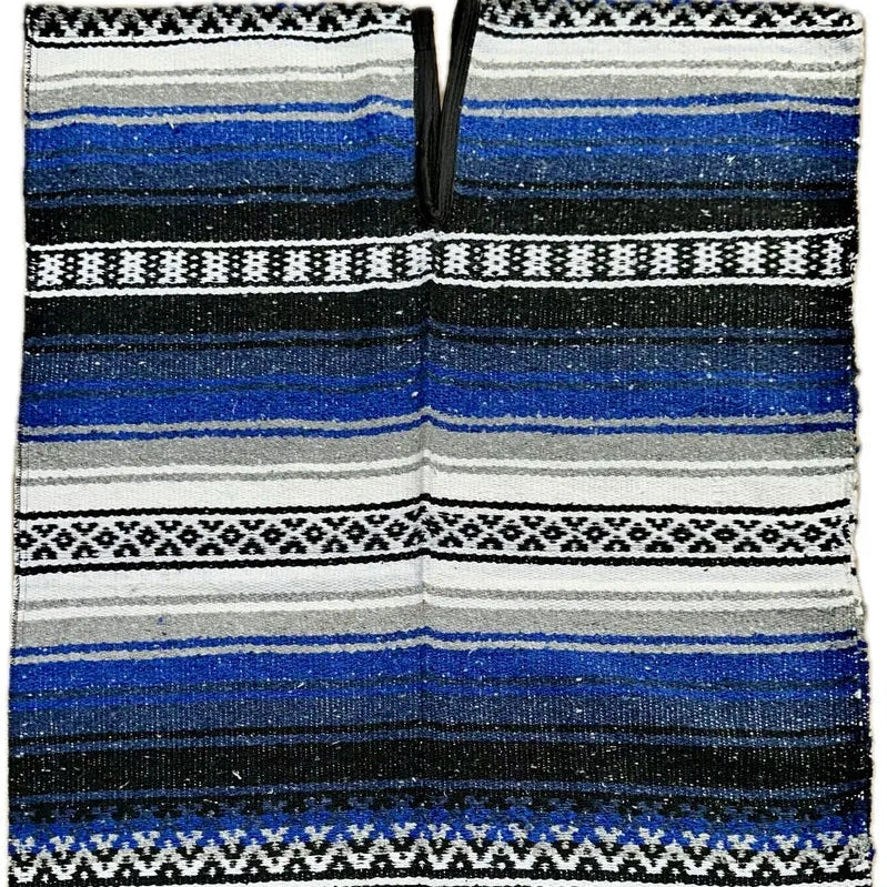 Mexican Blanket Poncho Blue — Acrylic cotton blend