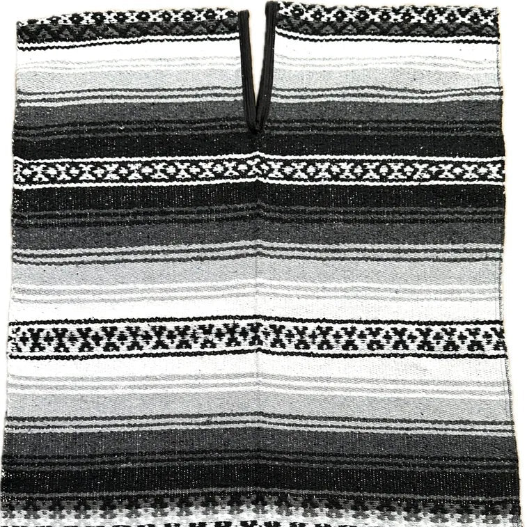 Mexican Blanket Poncho Gray - Acrylic Cotton Blend
