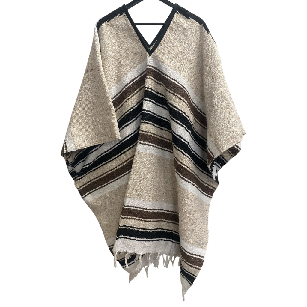 Mexican Diamond Design Poncho Beige - Traditional Diamond Pattern