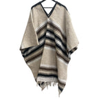 Mexican Diamond Design Poncho Beige - Traditional Diamond Pattern