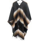 Mexican Diamond Design Poncho Black - Traditional Diamond Pattern