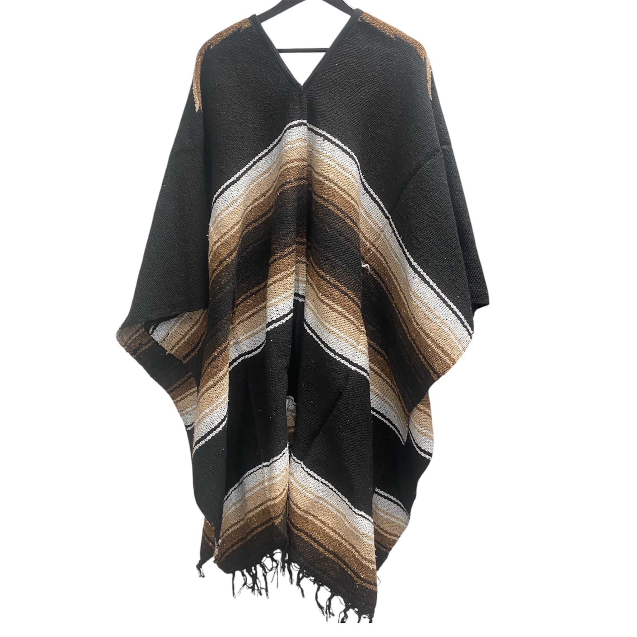 Mexican Diamond Design Poncho Black - Traditional Diamond Pattern