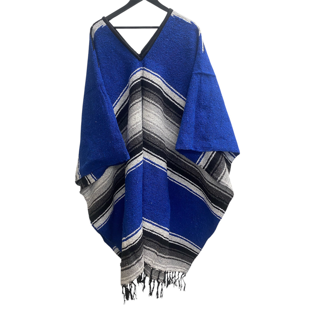 Mexican Diamond Design Poncho Blue - Traditional Diamond Pattern