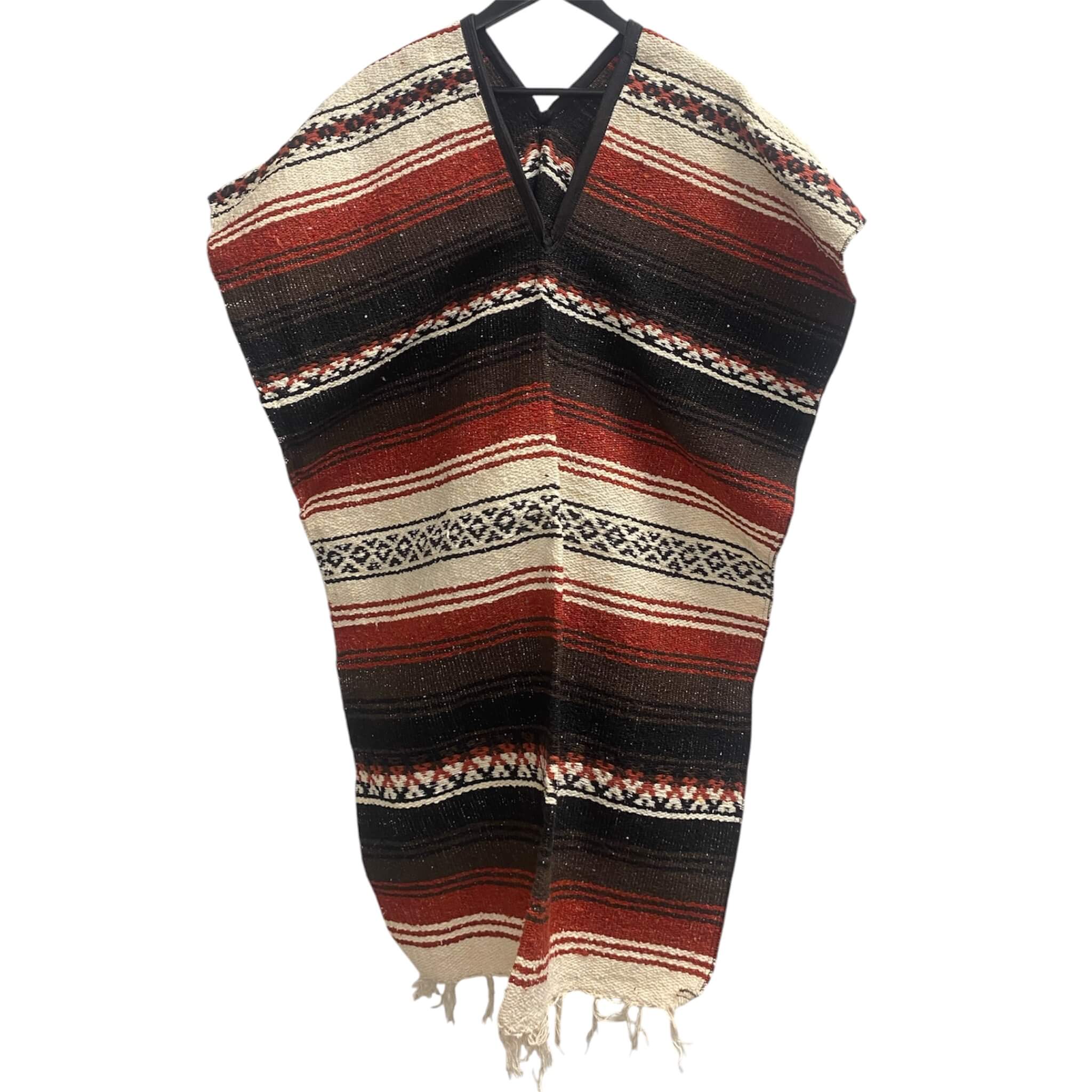 Mexican Blanket Poncho Rust - Acrylic Cotton Blend
