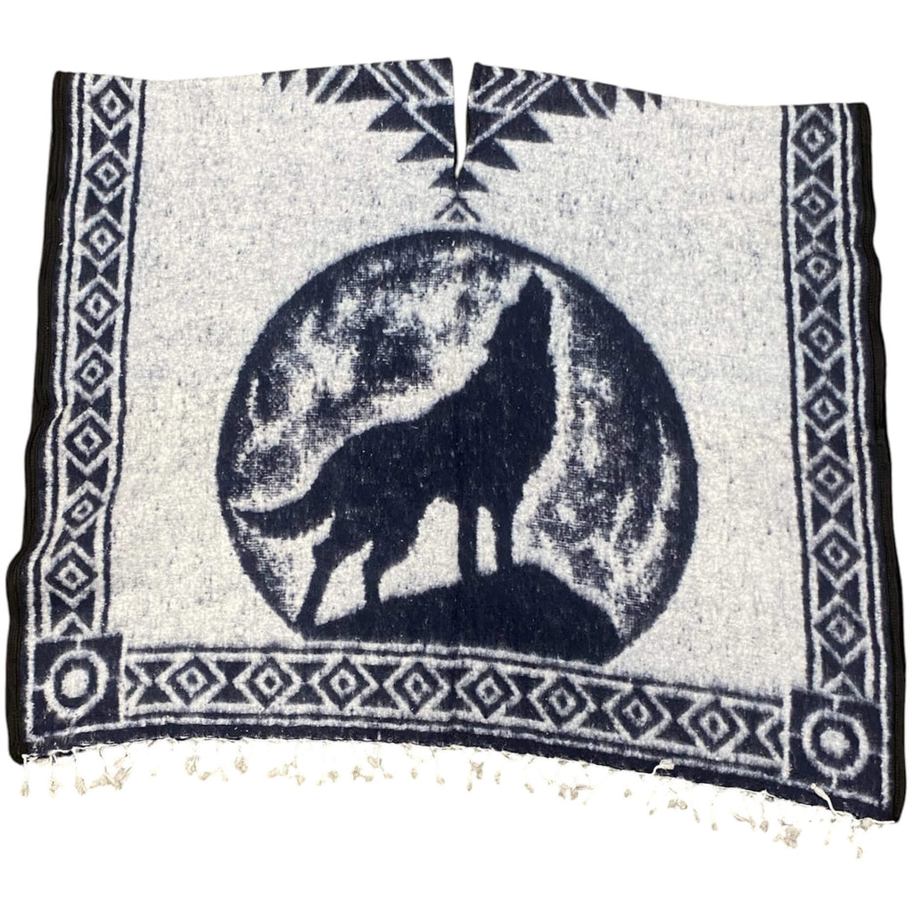 Howling Wolf Poncho - Hand-Woven Steel Blue Brushed Lining