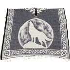Howling Wolf Poncho - Hand-Woven Steel Blue Brushed Lining