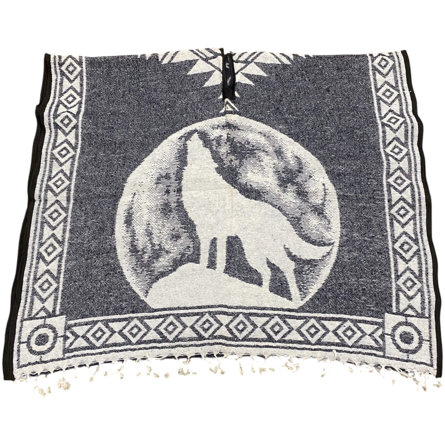 Howling Wolf Poncho - Hand-Woven Steel Blue Brushed Lining