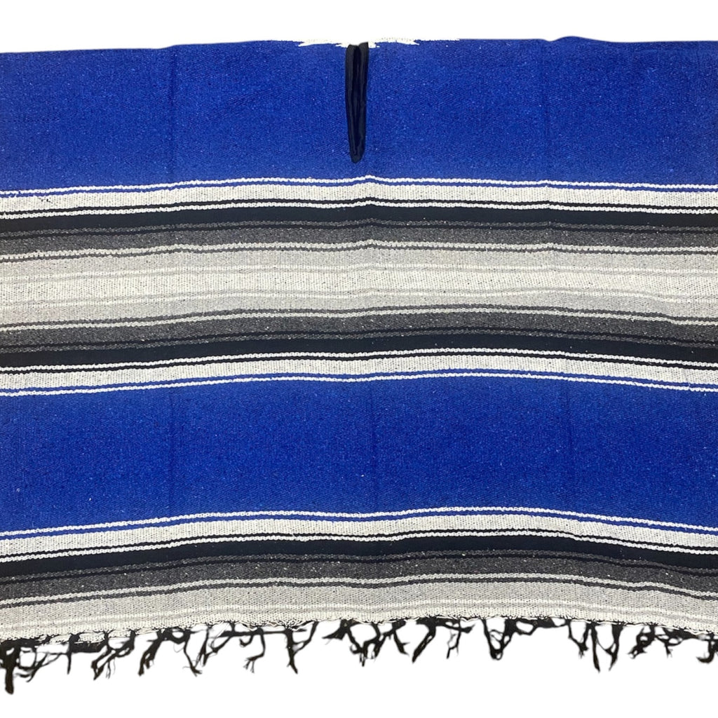 Mexican Diamond Design Poncho Blue - Traditional Diamond Pattern