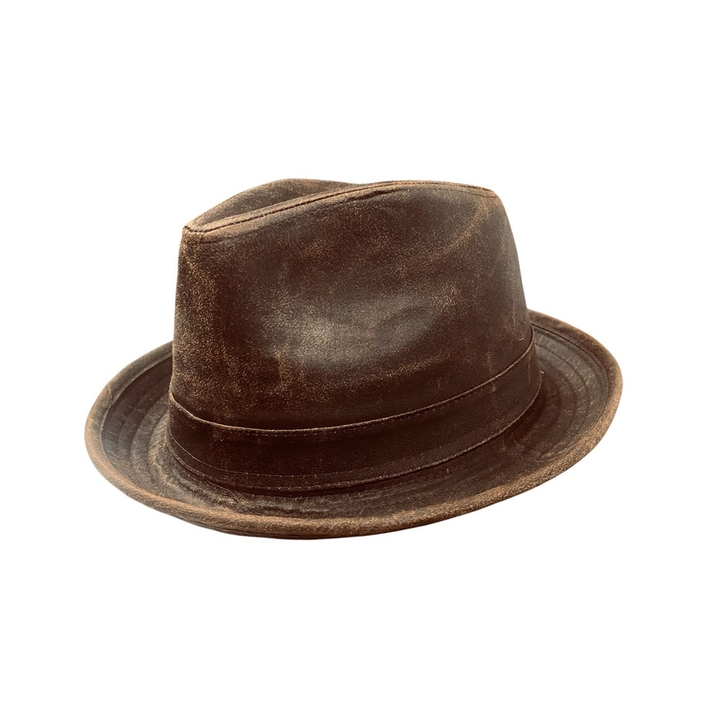 Player Trilby Hat - Washed Cotton Leather-Look Brown