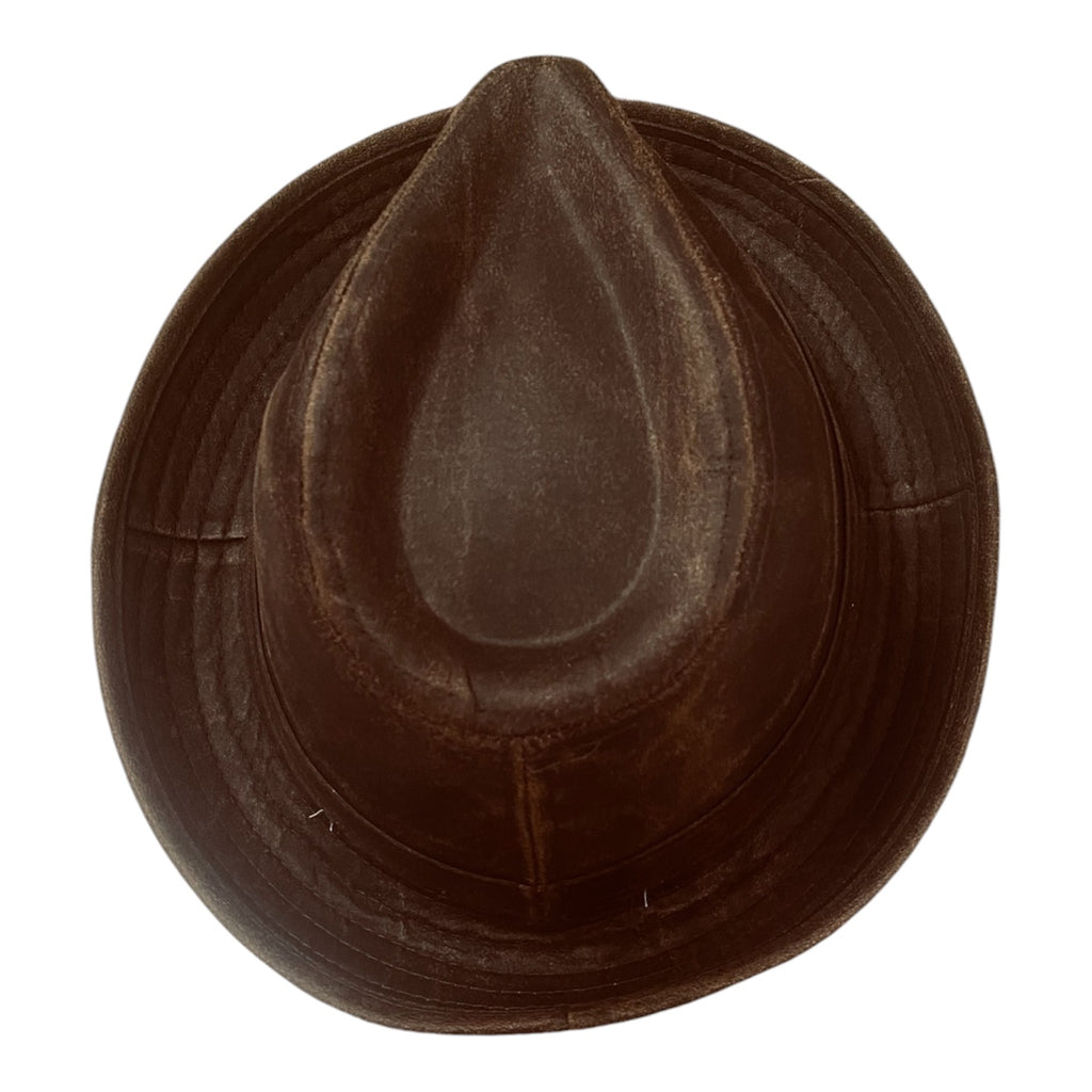 Player Trilby Hat - Washed Cotton Leather-Look Brown