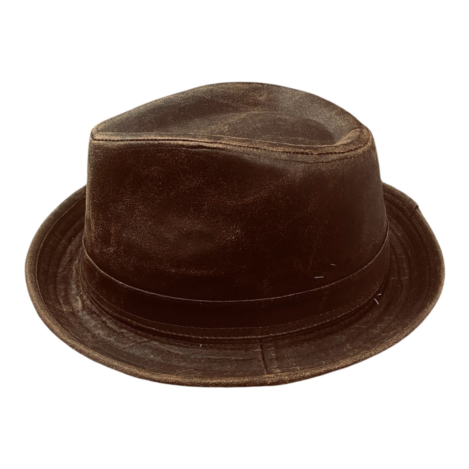 Player Trilby Hat - Washed Cotton Leather-Look Brown