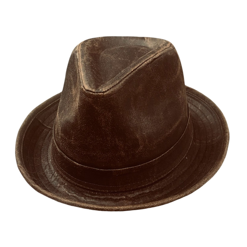 Player Trilby Hat - Washed Cotton Leather-Look Brown