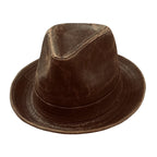 Player Trilby Hat - Washed Cotton Leather-Look Brown