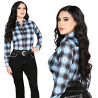 Women's Casual Long Sleeve Western Shirt West Girl - Black & Beige Plaid