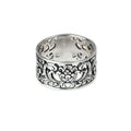 Wide silver ring with floral ornaments, openwork. Ring width 12 mm, Material: 925 sterling silver.