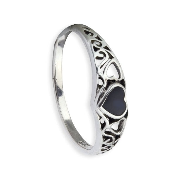 STERLING SILVER RING BLACK HEART