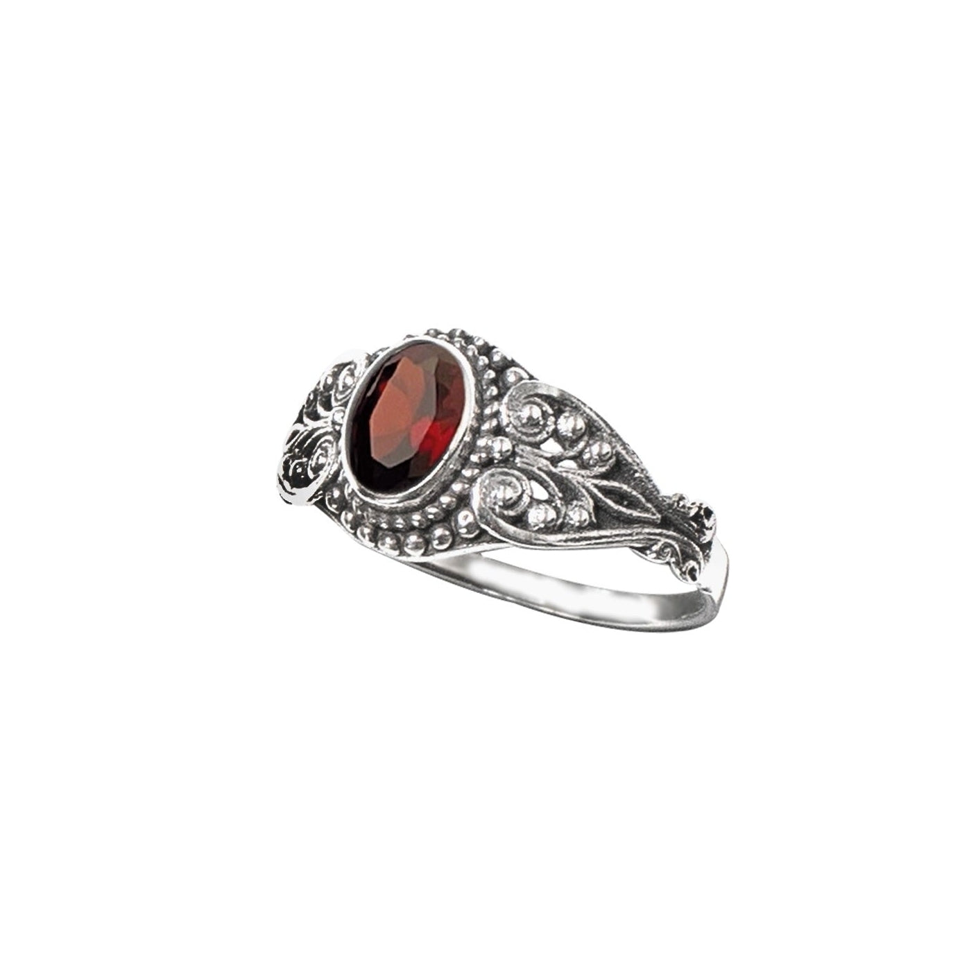  This Art Nouveau inspired filigree ring features a stunning red zirconia, adding a touch of elegance to any outfit. Measuring at approximately 1.0 cm in height, it's the perfect addition to your jewelry collection. 
