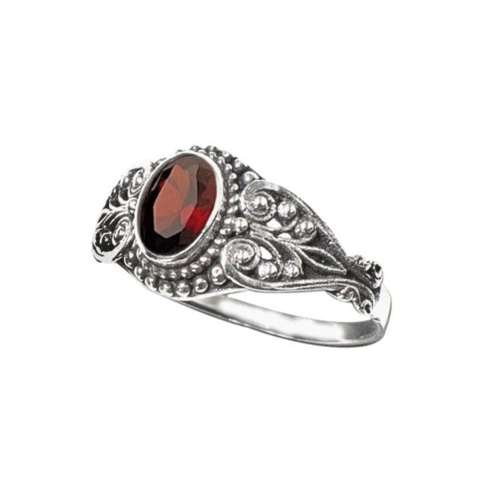 SILVER RING GARNET ORNAMENT