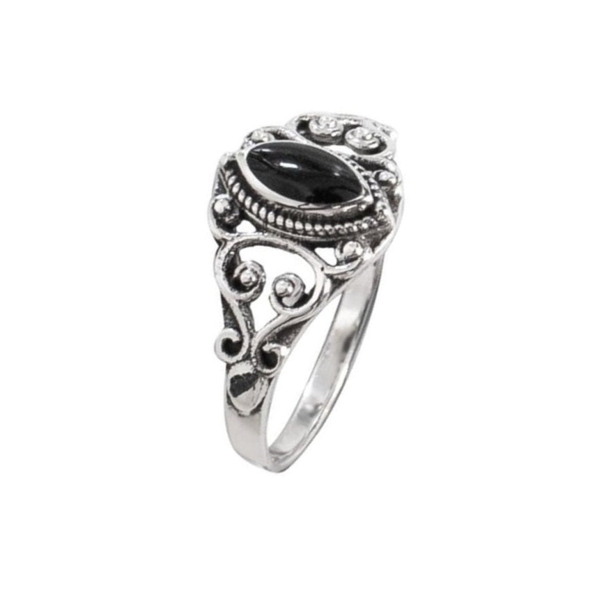 BLACK ORNAMENT SILVER RING