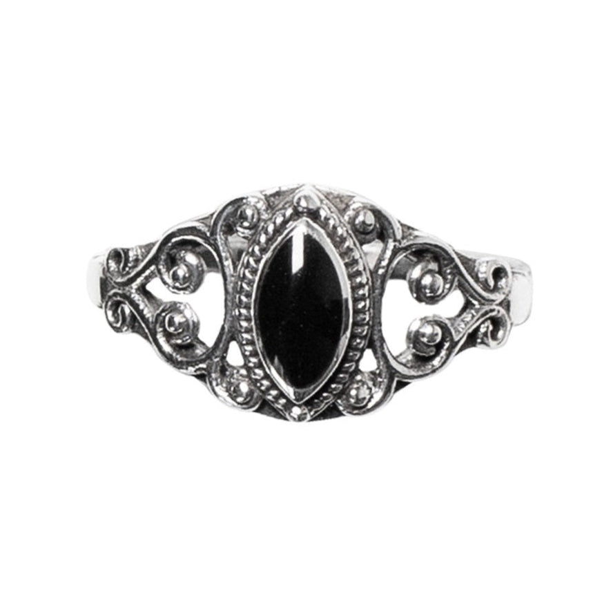 BLACK ORNAMENT SILVER RING