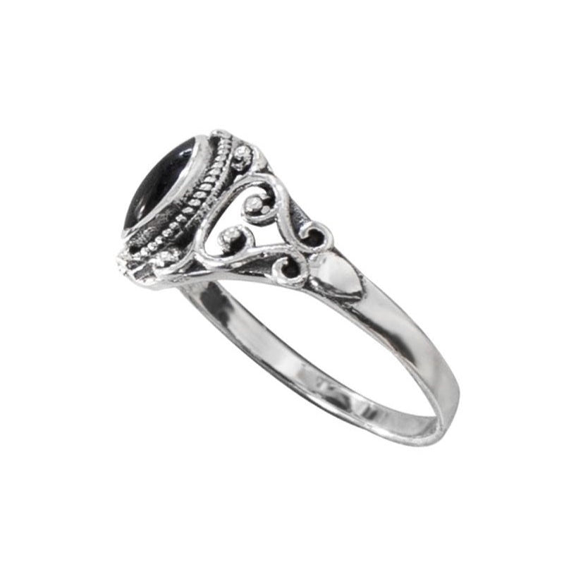 BLACK ORNAMENT SILVER RING