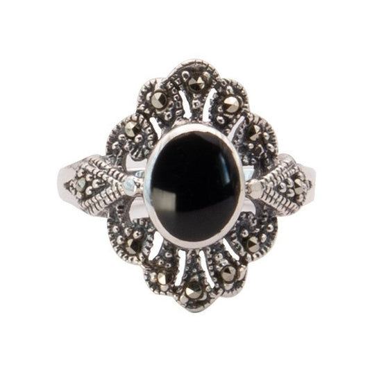 BLACK MARCASITE SILVER RING