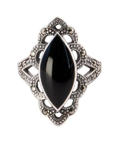 Classic Black Marcasite Silver Ring