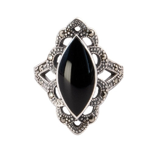 Classic Black Marcasite Silver Ring