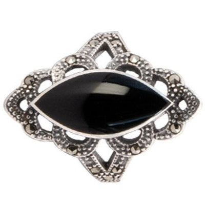 Classic Black Marcasite Silver Ring