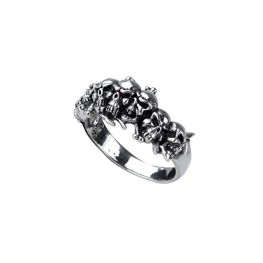 Silver ring with small skulls and bones. Ring size 10 mm, Material: 925 sterling silver.