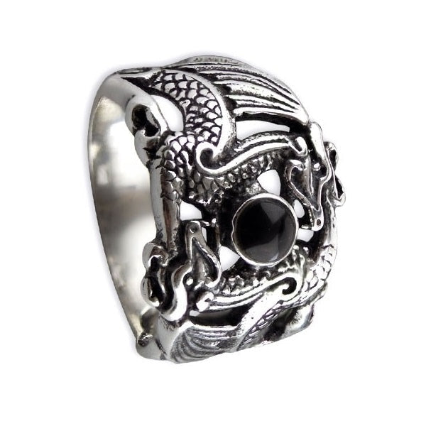 STERLING SILVER RING DOUBLE DRAGON