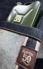 Men's RAW Selvage Denim Jeans Drinkin' Gasoline - Deep Blue Regular Fit with Hip Flask