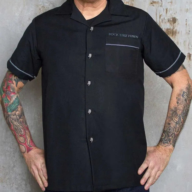 Rock This Town - Men's Stray Cats Worker Shirt Back Embroidery