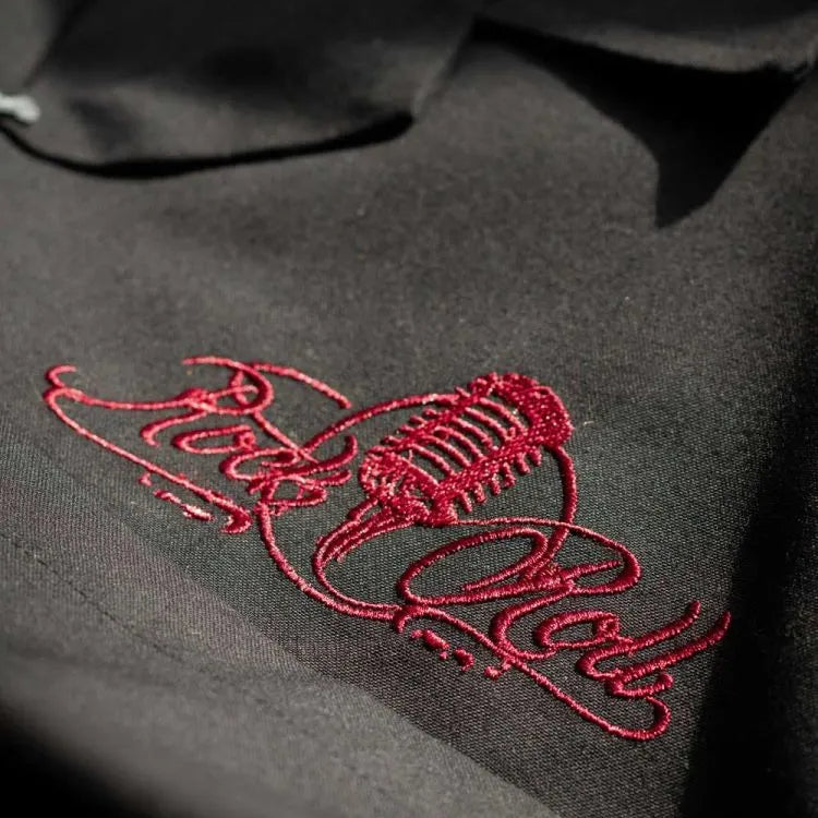 Men's Lounge Shirt Sound of Rock'n'Roll - Black Burgundy Rockabilly Shirt with Embroidery